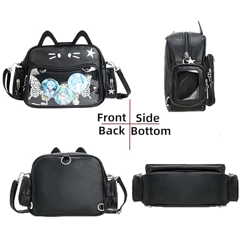 Vobomo Cat Ita Bag Pin Display Kawaii Backpack for School PU Shoulder Crossbody Bag for Girls Y2k Purse with Insert (Small-black) - Image 3
