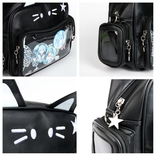 Vobomo Cat Ita Bag Pin Display Kawaii Backpack for School PU Shoulder Crossbody Bag for Girls Y2k Purse with Insert (Small-black) - Image 4