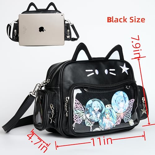 Vobomo Cat Ita Bag Pin Display Kawaii Backpack for School PU Shoulder Crossbody Bag for Girls Y2k Purse with Insert (Small-black) - Image 5