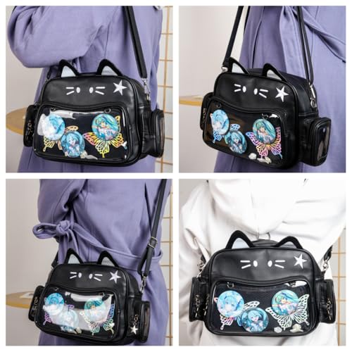 Vobomo Cat Ita Bag Pin Display Kawaii Backpack for School PU Shoulder Crossbody Bag for Girls Y2k Purse with Insert (Small-black) - Image 2