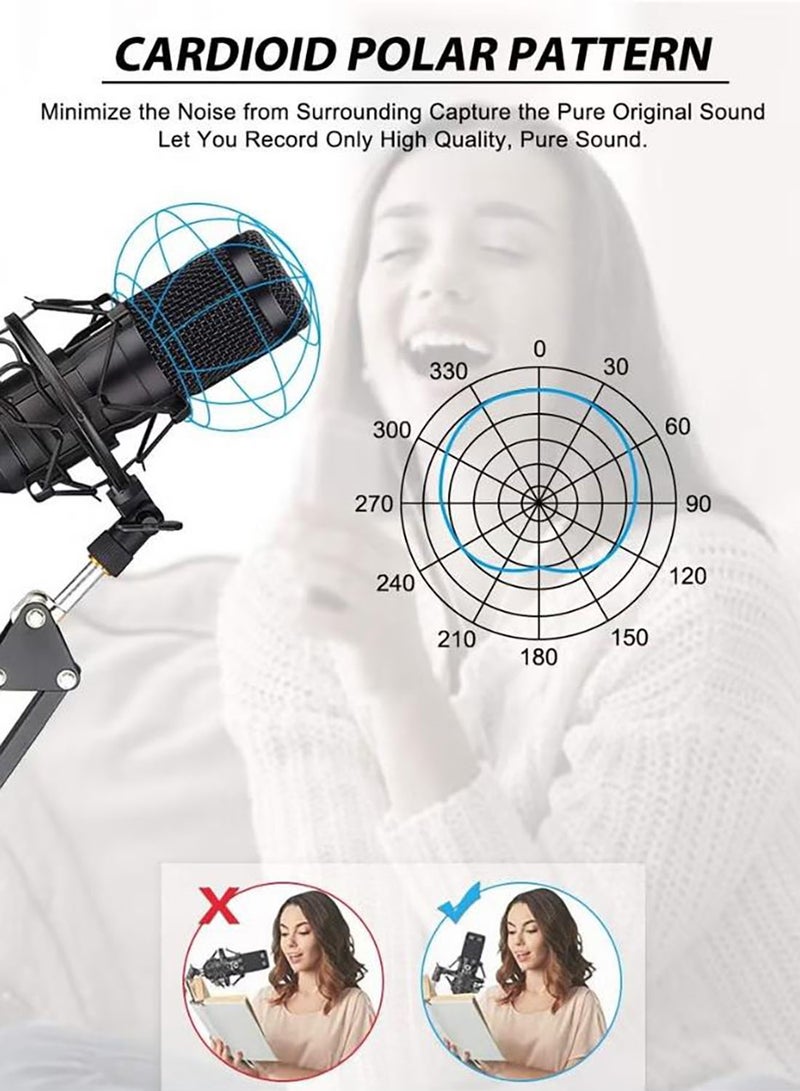 Relex Professional Studio Mic Kit, USB Condenser Microphone with Adjustable Stand, 192KHZ/24BIT, Professional Studio Podcast Microphone for Recording YouTube Gaming - Image 4