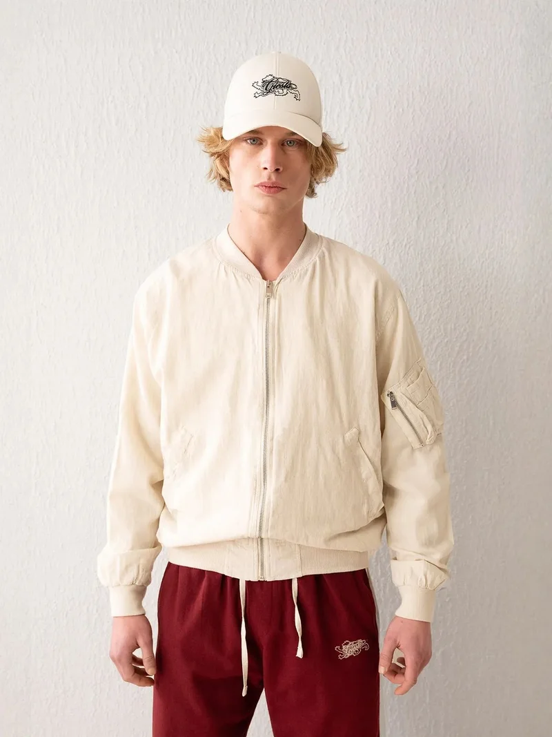 GIESTO Cotton Bomber Jacket with Zipper and Pocket