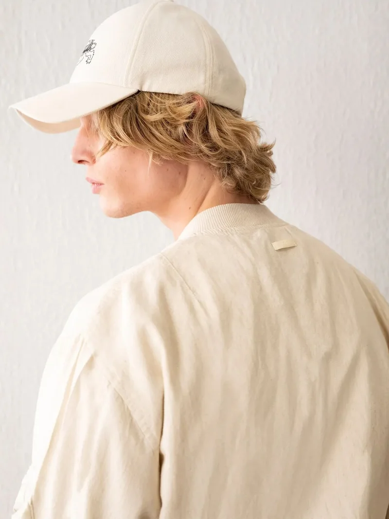 Giesto Beige Natural GIESTO Cotton Bomber Jacket with Zipper and Pocket for Men | Best Price UAE