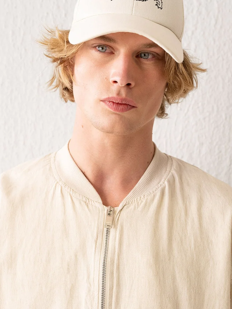 Giesto Beige Natural GIESTO Cotton Bomber Jacket with Zipper and Pocket for Men | Best Price UAE