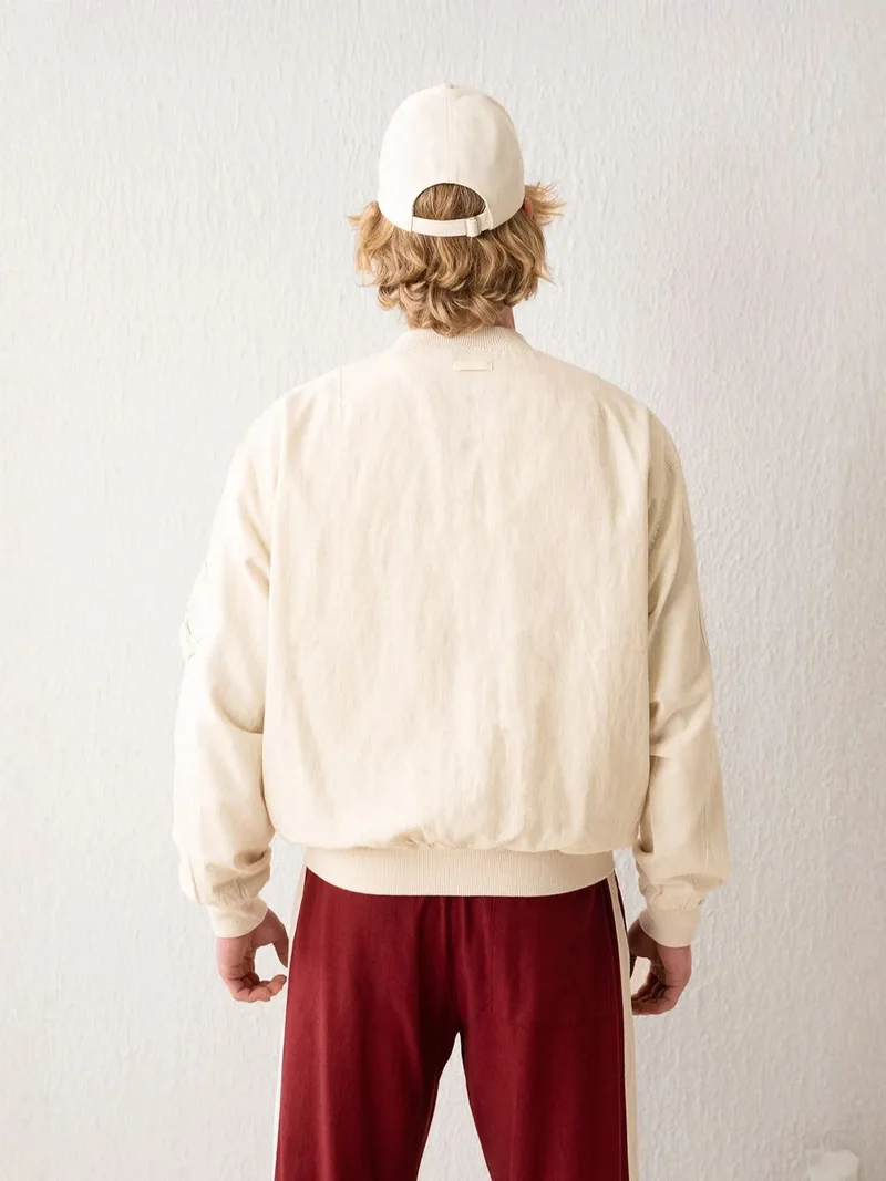 Giesto Beige Natural GIESTO Cotton Bomber Jacket with Zipper and Pocket for Men | Best Price UAE