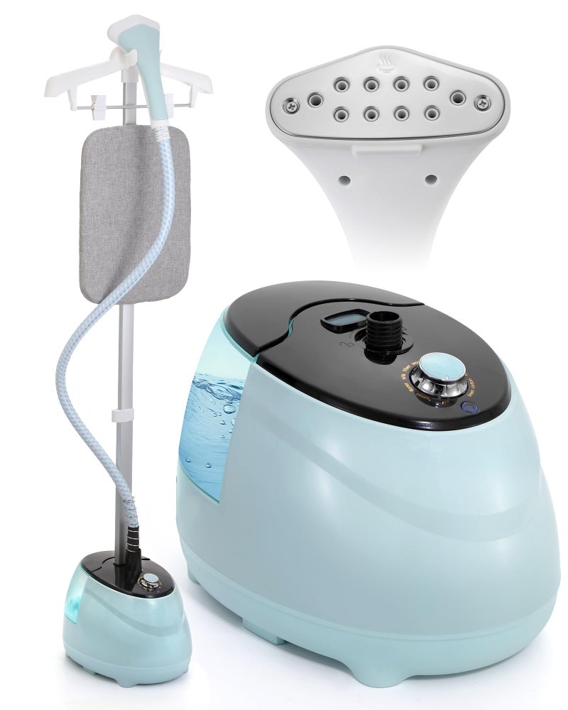 BEAMNOVA Steamer for Clothes Standing Garment Steamer Clothing Steam Iron with Ironing Board Wrinkle Remover 1.8L(61oz) Water Container, 10 Settings For Home and Commercial Use, Blue - Image 1