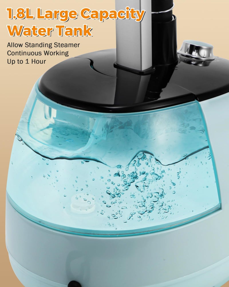 BEAMNOVA Steamer for Clothes Standing Garment Steamer Clothing Steam Iron with Ironing Board Wrinkle Remover 1.8L(61oz) Water Container, 10 Settings For Home and Commercial Use, Blue - Image 3