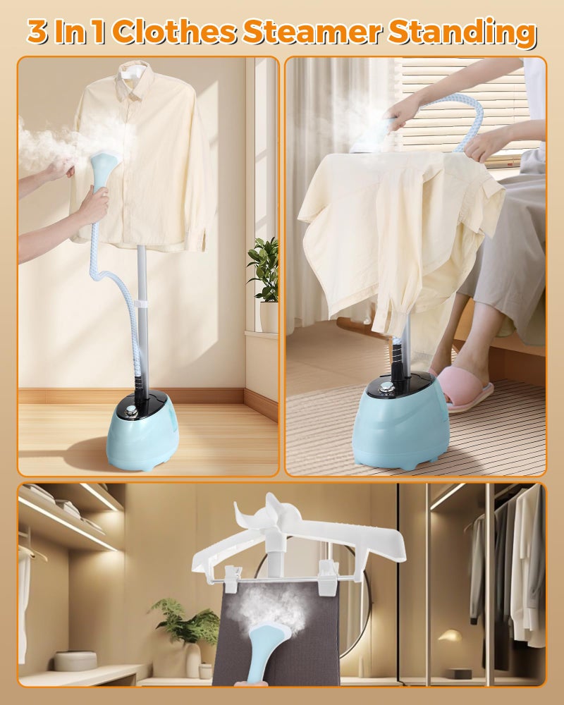 BEAMNOVA Steamer for Clothes Standing Garment Steamer Clothing Steam Iron with Ironing Board Wrinkle Remover 1.8L(61oz) Water Container, 10 Settings For Home and Commercial Use, Blue - Image 4