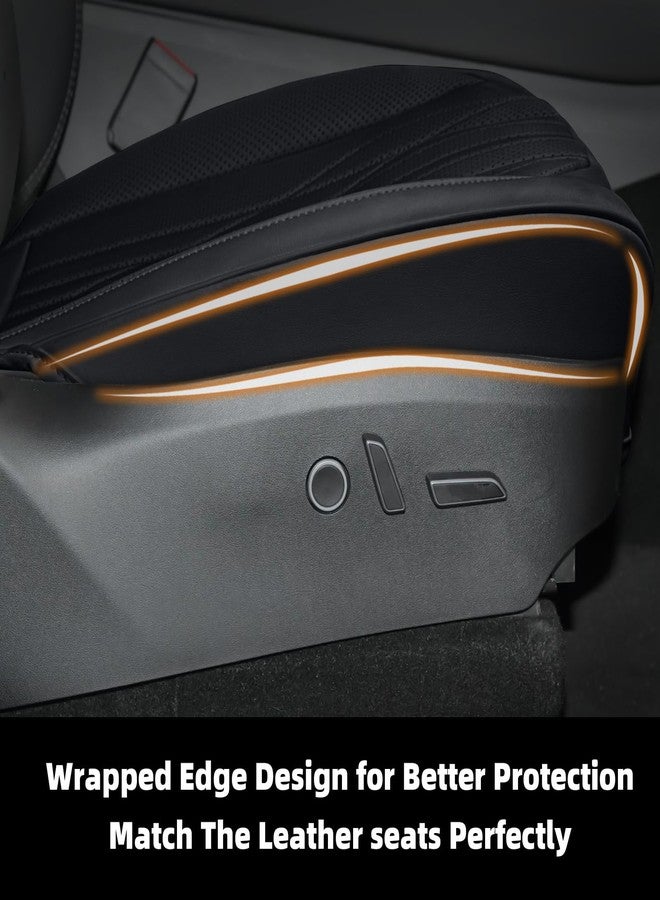 SanQing Car Seat Cover 2PCS Luxury Napa Leather Seat Covers for Tesla Model 3/Y Car Front Seat Bottom,Heavy Duty Seat Cushion Protector Without Backrest (Black) - Image 3