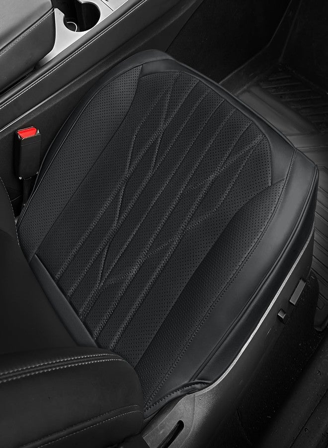 SanQing Car Seat Cover 2PCS Luxury Napa Leather Seat Covers for Tesla Model 3/Y Car Front Seat Bottom,Heavy Duty Seat Cushion Protector Without Backrest (Black) - Image 2