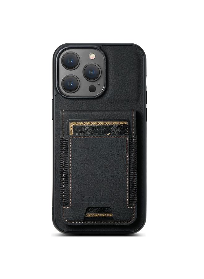 Suteni Case For iPhone 16 Pro H03 Litchi Leather Card Bag Stand Back Phone Case - Image 1