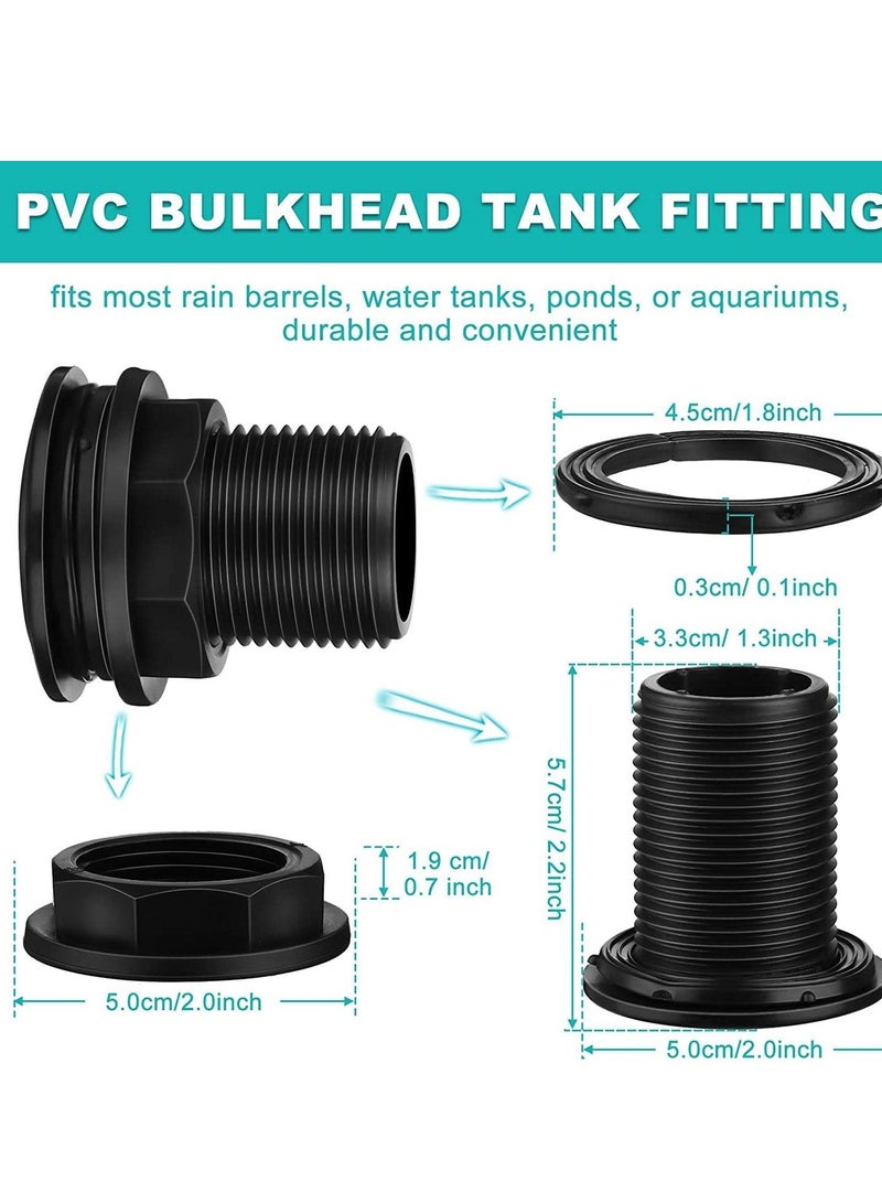 Y&D PVC Bulkhead Fitting Dual Thread Tank Connector, 4 Pieces Fish Rain Bucket Fittings, 3/4" Male 1/2" Female (Black) - Image 2