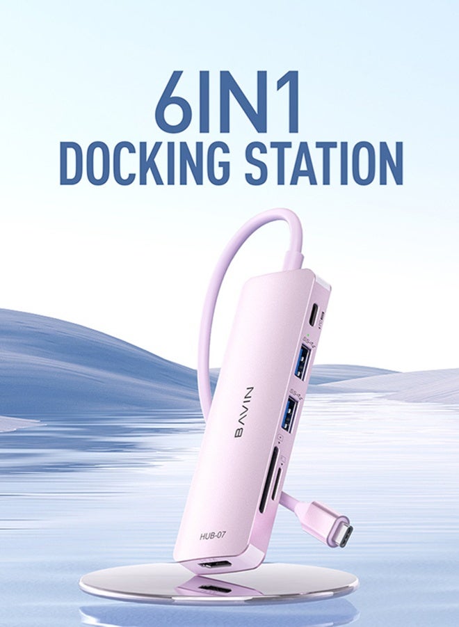 Bavin Portable 6 in1 Multifunctional Type-C Hub and Card Reade 4K HDMI Docking Station with USB C Port Charging HDMI Adapter USB 3.0 SD/TF Card Reader Multiport for MacBook Laptop and Other Devices  - Image 1