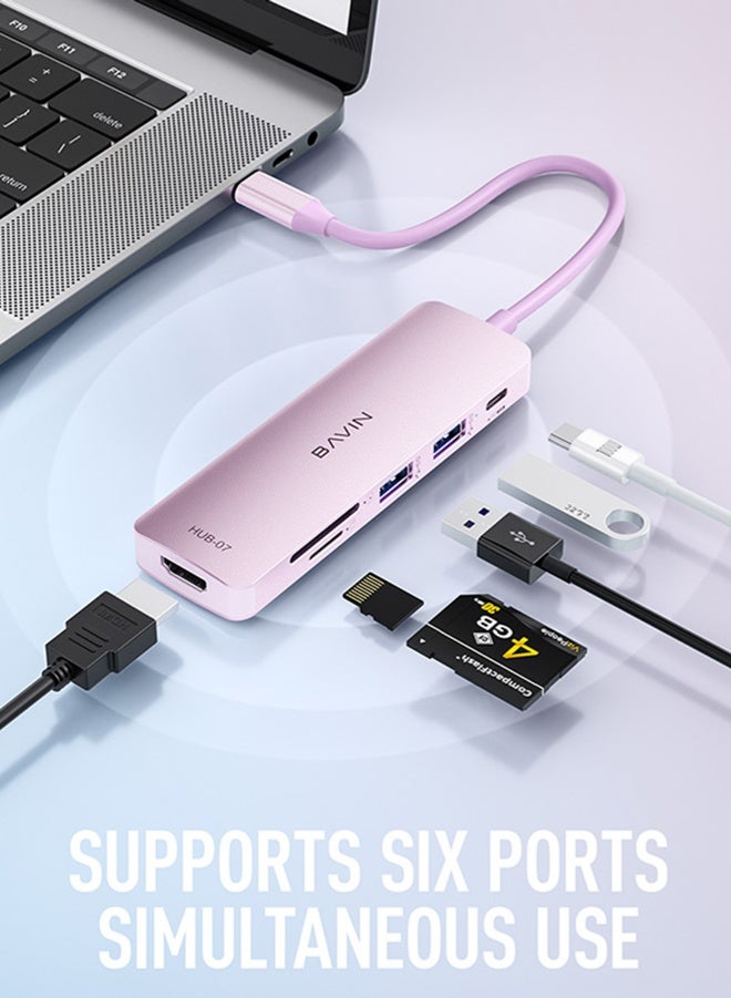 Bavin Portable 6 in1 Multifunctional Type-C Hub and Card Reade 4K HDMI Docking Station with USB C Port Charging HDMI Adapter USB 3.0 SD/TF Card Reader Multiport for MacBook Laptop and Other Devices  - Image 2