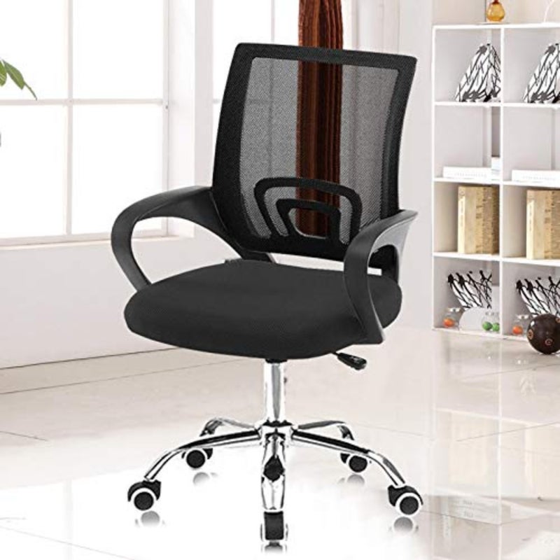 Ergonomic computer desk chair for office and gaming use, made of premium mesh and PU leather in black with adjustable back and lumbar support - Image 3