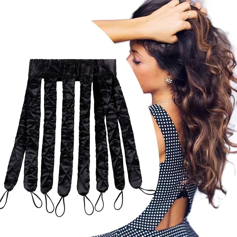 JYHi Heatless Hair Curler for Long Hair Flexi Rod Headband with Adjustable Straps Soft Satin Material No Heat Hair Curls Over Night Use for Women and Girls Black