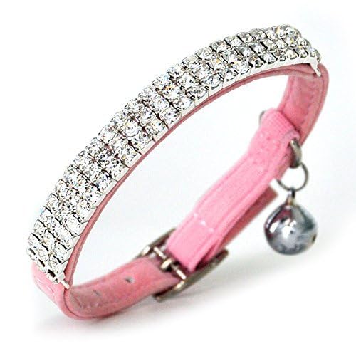 CHUKCHI Soft Velvet Safe Cat Adjustable Collar Bling Diamante with Bells,11 inch for Small Dogs and Cats (Pink) - Image 3