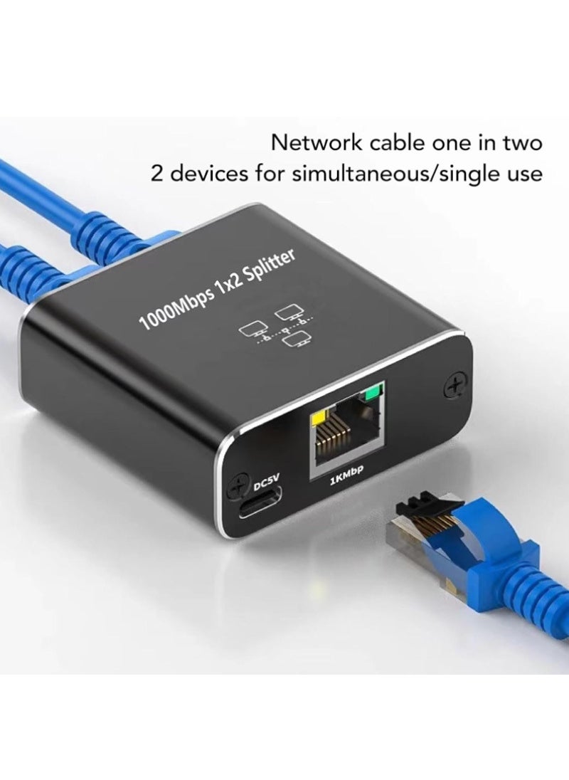 Generic Gigabit RJ45 Splitter 1-to-2 Network Port Black 
