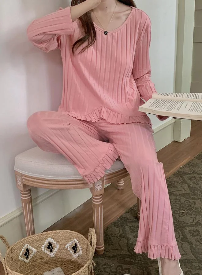 Take Two Textured Ruffle Hem Top and Pyjama Set