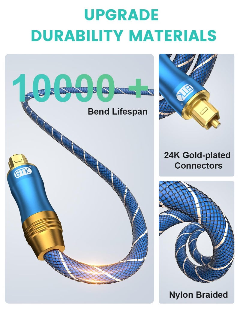 EMK Digital Optical Audio Cable Fiber Optical Toslink Cable SPDIF Audio Cable Male to Male Cord for Home Theater, Sound Bar, TV, PS4, Xbox, PlayStation & More (49Feet/15M) - Image 3