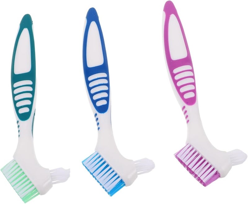 طقم فرشاة أسنان مزدوجة الرأس 3 قطع، شعيرات ناعمة لأطقم الأسنان والمثبتات، للعناية بالفم أثناء السفر - Image 2