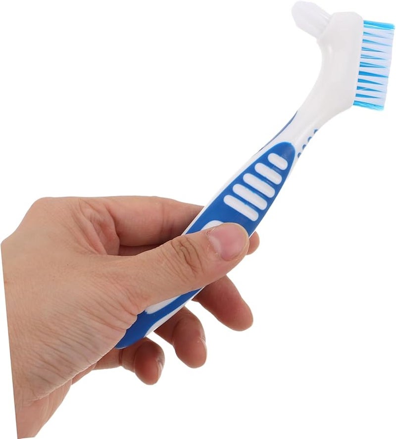 طقم فرشاة أسنان مزدوجة الرأس 3 قطع، شعيرات ناعمة لأطقم الأسنان والمثبتات، للعناية بالفم أثناء السفر - Image 5