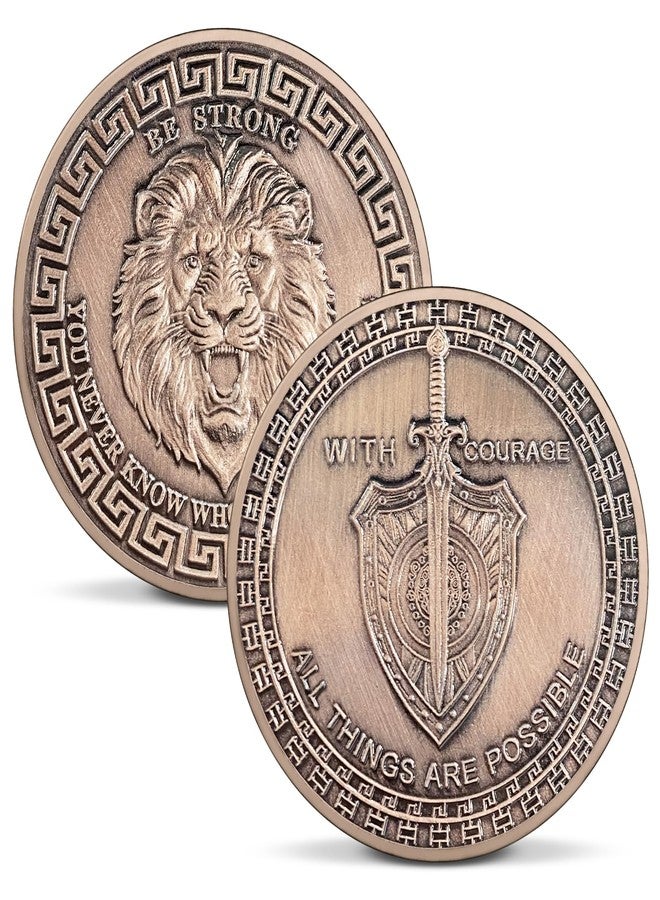 IELCJJ Inspirational Lion of Courage Christian Challenge Coin - Be Strong Jesus Religious Token - Art God Pocket Bible Verses Coins for Study - Good Luck Commemorative Gifts for Men Women Team - Image 1