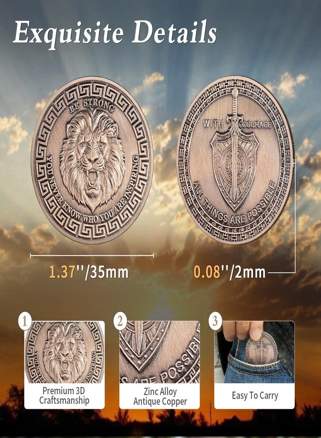 IELCJJ Inspirational Lion of Courage Christian Challenge Coin - Be Strong Jesus Religious Token - Art God Pocket Bible Verses Coins for Study - Good Luck Commemorative Gifts for Men Women Team - Image 5