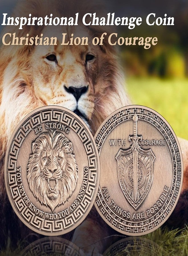IELCJJ Inspirational Lion of Courage Christian Challenge Coin - Be Strong Jesus Religious Token - Art God Pocket Bible Verses Coins for Study - Good Luck Commemorative Gifts for Men Women Team - Image 2