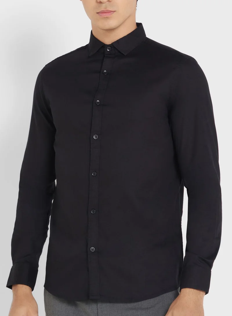 Robert Wood Men Black Regular Fit Solid Casual Sustainable Shirt