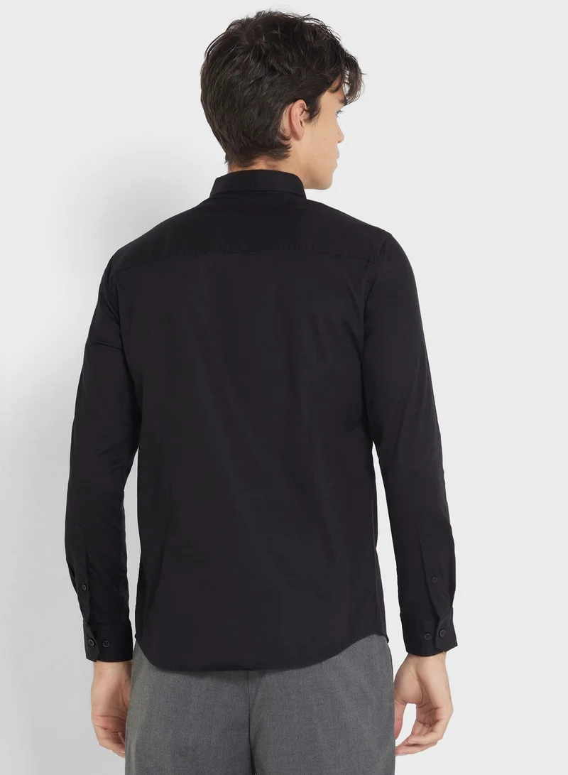 Robert Wood Men Black Regular Fit Solid Casual Sustainable Shirt