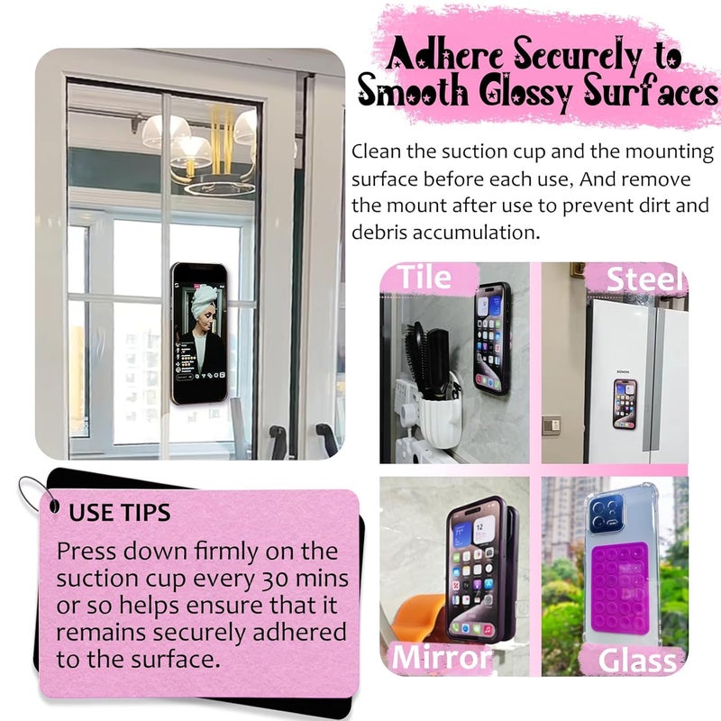 CERLINK حافظة هاتف شفط مضادة للانزلاق غطاء سيليكون خلفي متعدد الاستخدامات وسادات لاصقة خالية من اليدين لحافظة الهاتف للتصوير الذاتي والفيديوهات والمرآة والدش ولوحة القيادة والزجاج الأمامي (أسود) - Image 1