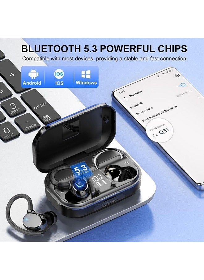 Generic - Wireless Bluetooth Earbuds Size with LED Display Lmmersive Bass Stereo Noise Cancelling Headphones Headset for Sports/Home/Work Black - Image 1