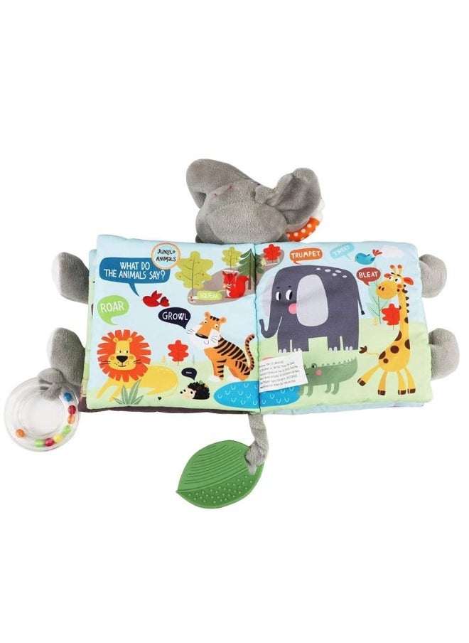 Bebe Mondo - Baby Books 0-6 Months,Infant Toys, Elephant Soft Cloth Touch Feel Crinkle Books for Babies Toddlers,Baby Toys 3-6 Months 6 to 12 Months 1-3 Years Baby Gifts Boy Girl,Bunny Stuffed Plush Teething Toys - Image 1