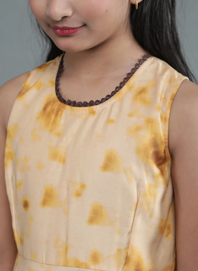 AKS Cream Tie & Dyed Maxi Dress With Dupatta For Girls