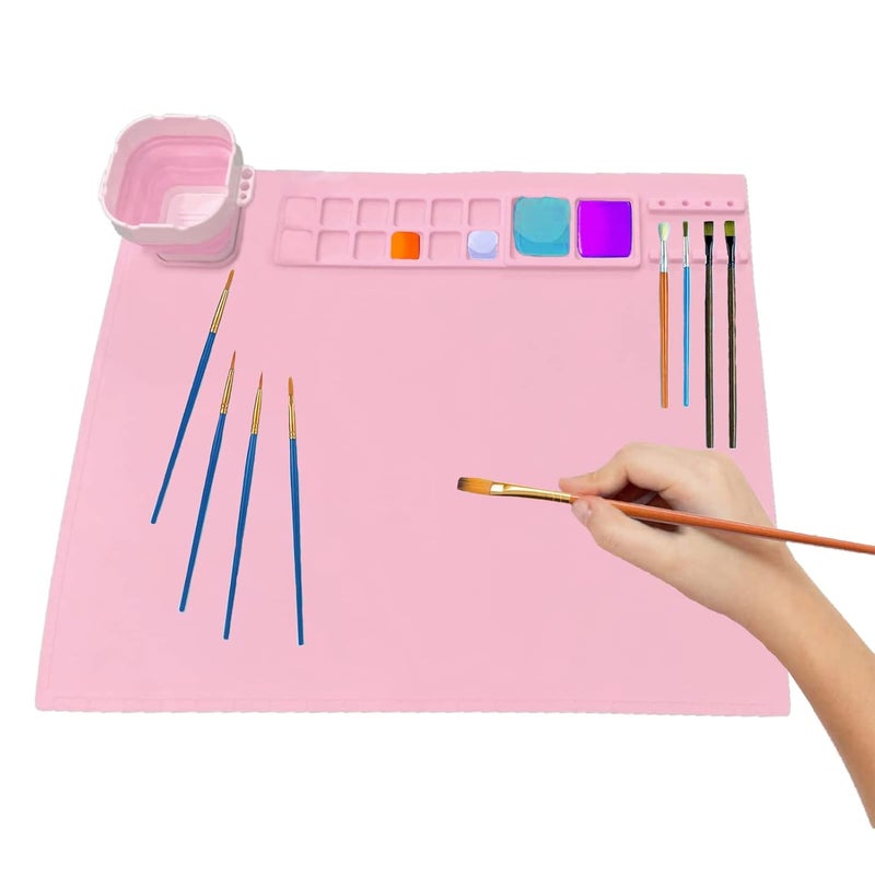 REIWIDE Silicone Craft Mat Silicone Mat for Resin Casting Nonstick Nonslip Silicone Sheet Silicone Molds Mat 20x16 with Cleaning Cup for Painting Art Clay Epoxy Resin etc pink - Image 4