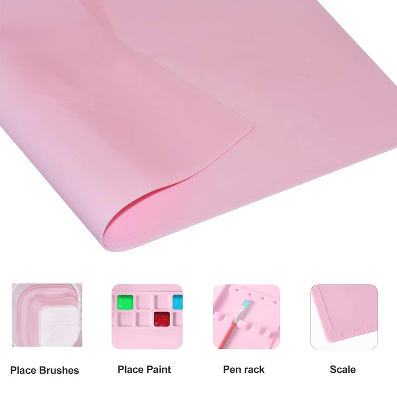 REIWIDE Silicone Craft Mat Silicone Mat for Resin Casting Nonstick Nonslip Silicone Sheet Silicone Molds Mat 20x16 with Cleaning Cup for Painting Art Clay Epoxy Resin etc pink - Image 3