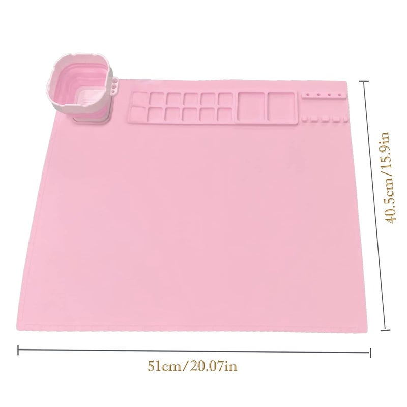 REIWIDE Silicone Craft Mat Silicone Mat for Resin Casting Nonstick Nonslip Silicone Sheet Silicone Molds Mat 20x16 with Cleaning Cup for Painting Art Clay Epoxy Resin etc pink - Image 2