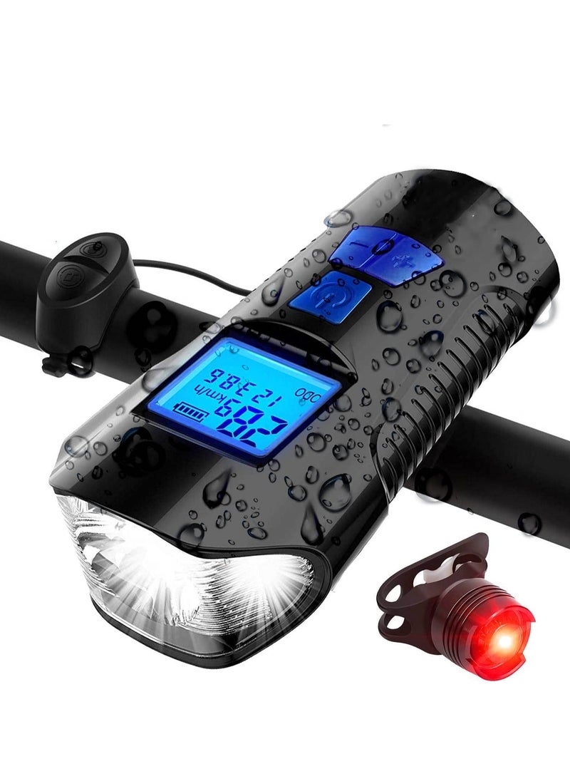 Y&D SYOSI Bike Light Set, Bicycle Headlight and Taillight with Speedometer, USB Rechargeable Waterproof Front Tail Light, Speedometer Fit All Mountain Road  - Image 1