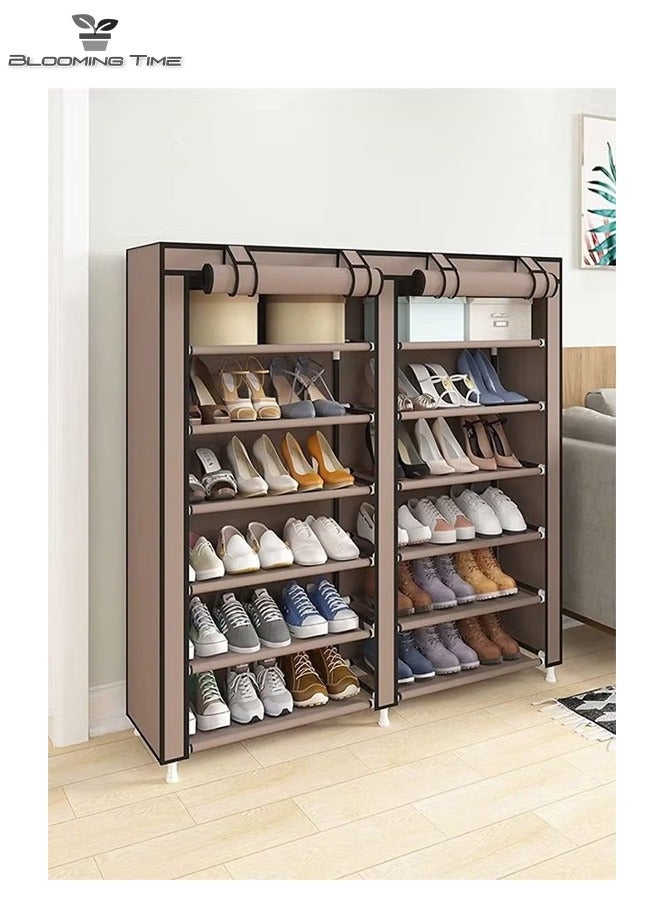 BLOOMING TIME 6-Layer Double-Row Non-Woven Simple Shoe Rack, Large Capacity, Space-Saving, Brown - Image 5