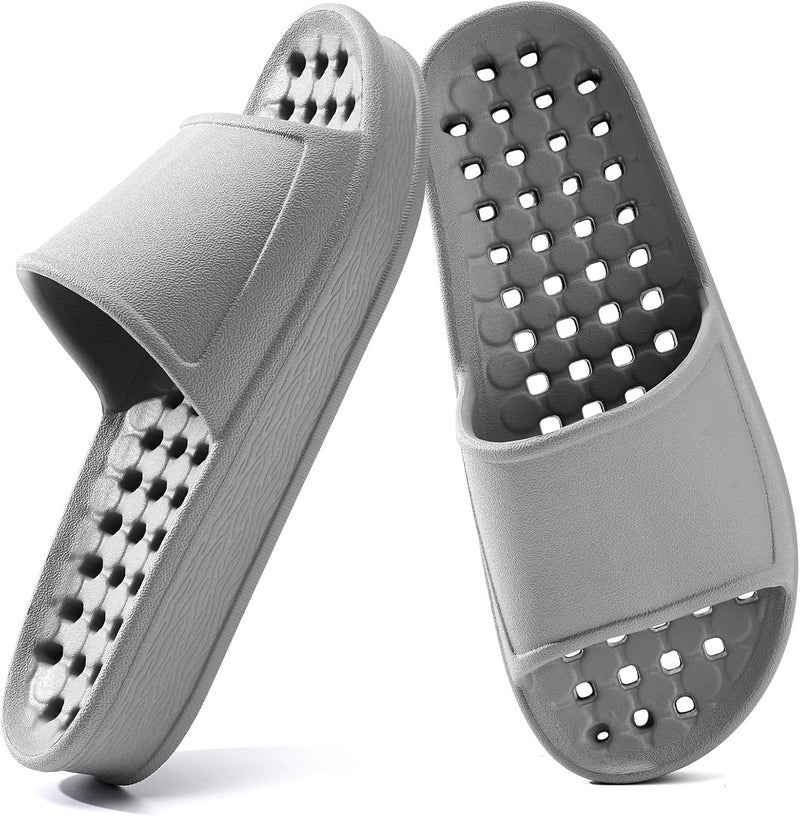 GETOEU Shower Shoes for Women and Men with Drain Holes Massage Slide Sandals Soft Cushioned Anti-Slip Pool Slides Comfort Thick Soled Gym Shower Shoes Quick Drying Bathroom Spa Slippers - Image 1