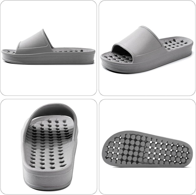 GETOEU Shower Shoes for Women and Men with Drain Holes Massage Slide Sandals Soft Cushioned Anti-Slip Pool Slides Comfort Thick Soled Gym Shower Shoes Quick Drying Bathroom Spa Slippers - Image 2