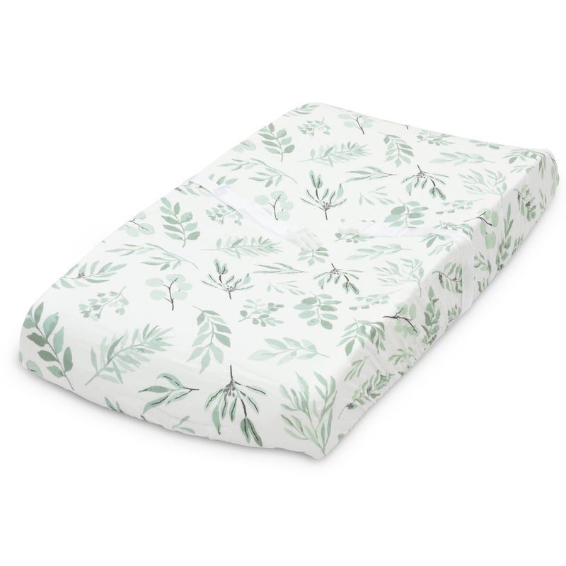 Organic Muslin Changing Pad Cover Fitted Baby Changing Mat Soft and Breathable Eucalyptus Leaves 16x32