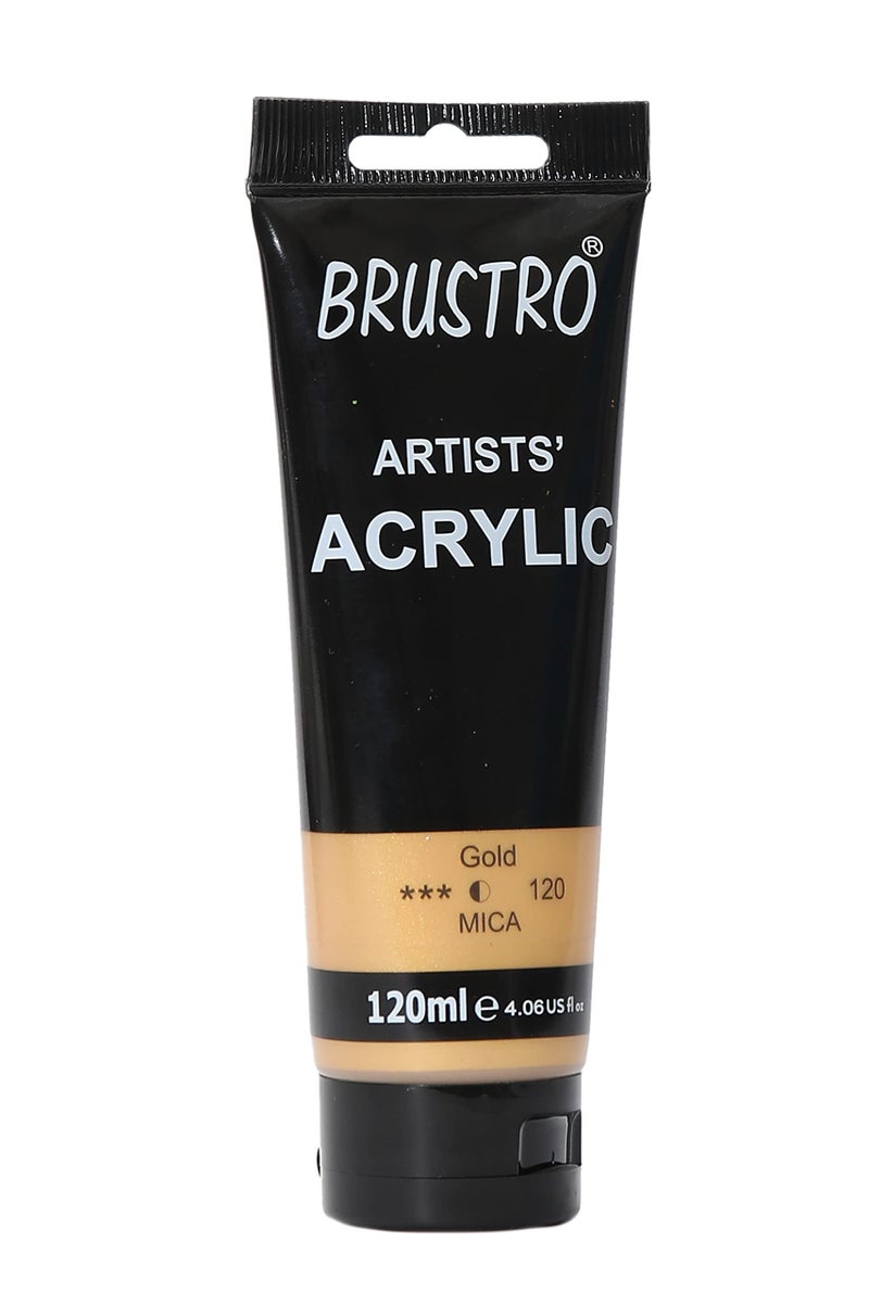 BRUSTRO Artists Acrylic Paint 120ml Gold | Ideal for Paper, Canvas, Water-Based Colours, Non-Toxic, Inter-mixable Colors, Crafters, Fine Art Students and Professionals - Image 1