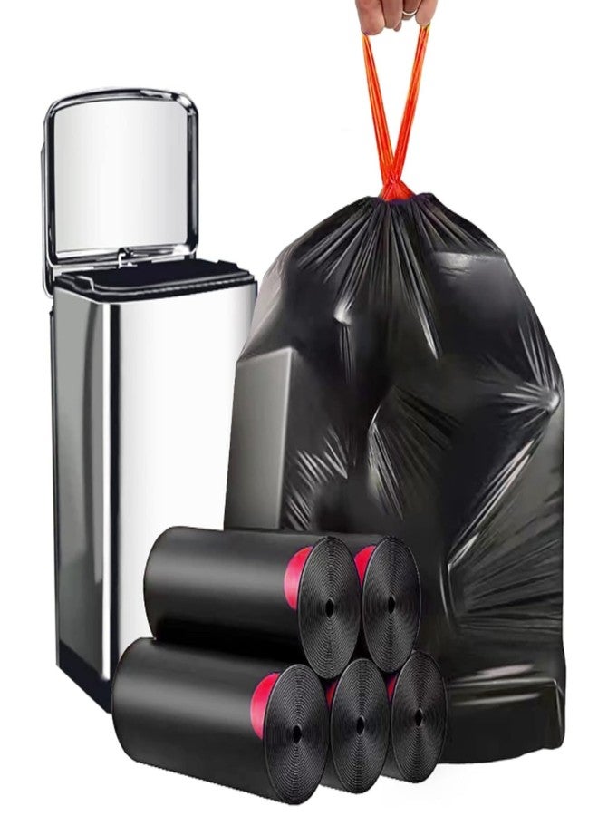 Cleonest Medium Drawstring Garbage Bags | 120 Bags (30 x 4 Rolls) | 45x45 cm | Heavy Duty & Leak-Proof Trash Bags for Kitchen & Home | Black with Red Drawstring - Image 1