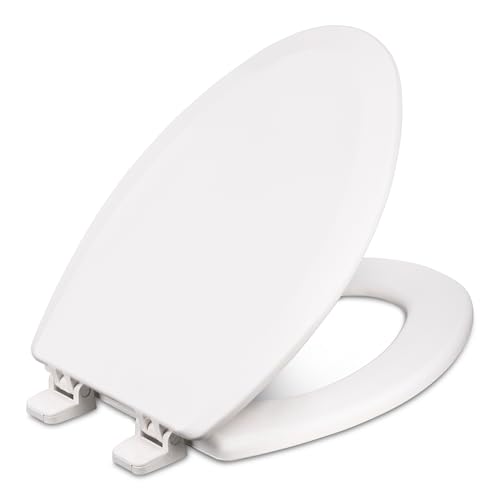 Centoco Wooden Toilet Seat Elongated, Closed Front with Cover, Residential, Made in the USA, 900-001, White - Image 1