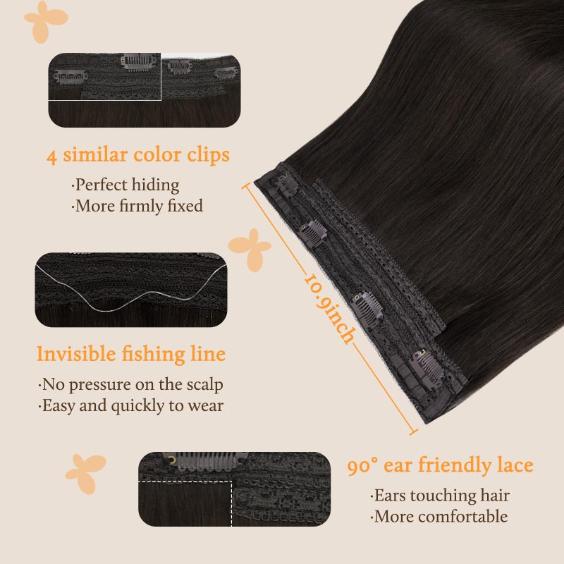 DOORES Wire Hair Extensions 18 Inch 95g Remy Human Wire Hair Extensions Invisible Transparent Line Adjustable Hairpieces Secret Extensions Straight Hair Dark Brown - Image 3