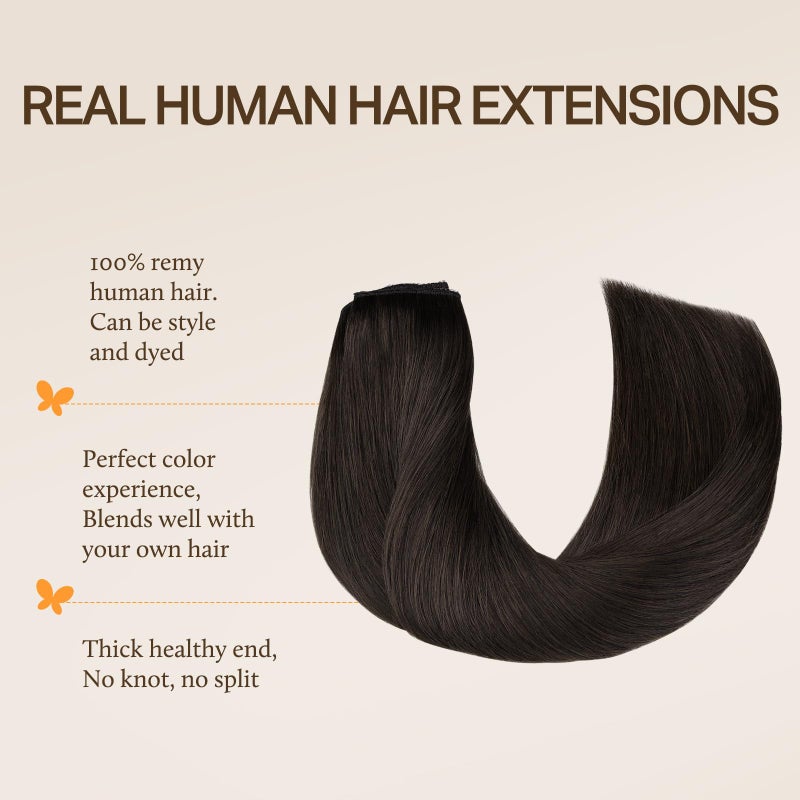 DOORES Wire Hair Extensions 18 Inch 95g Remy Human Wire Hair Extensions Invisible Transparent Line Adjustable Hairpieces Secret Extensions Straight Hair Dark Brown - Image 2