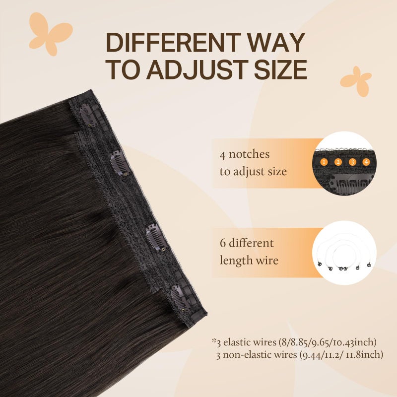 DOORES Wire Hair Extensions 18 Inch 95g Remy Human Wire Hair Extensions Invisible Transparent Line Adjustable Hairpieces Secret Extensions Straight Hair Dark Brown - Image 4