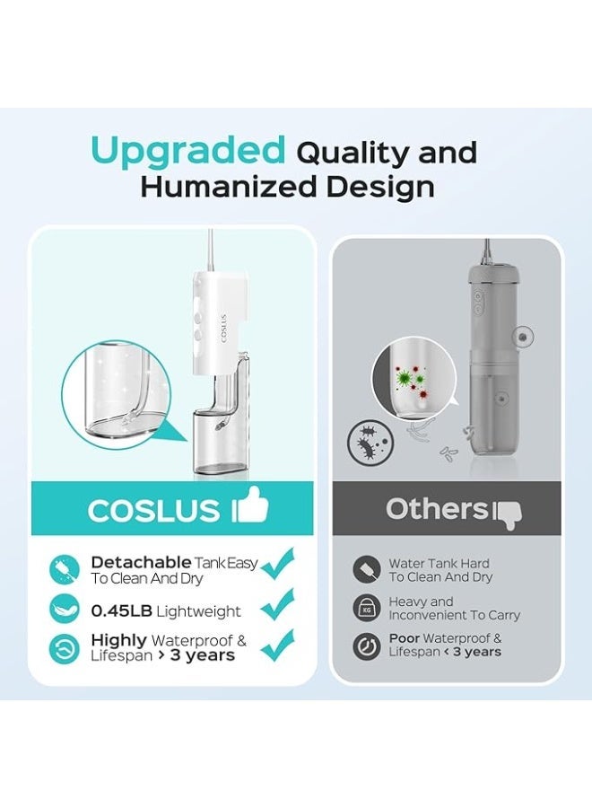 COSLUS Mini Portable Water Flosser for Travel, Cordless Compact Oral Irrigator for Teeth, Braces, Gums Care with 4 Jet Tips & Storable, Rechargeable, Waterproof On-the-Go Use, BPA-Free, White, T40 - Image 5